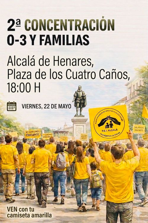 2ª concentración por la educación 0-3 y familias
22 de mayo a las 18:00 en la Plaza de los Cuatro Caños, Alcalá